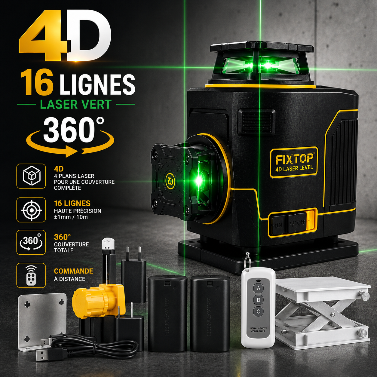 Niveau Laser 4Dx360 16 Lignes 45M AVEC COMMANDE GSFIXTOP