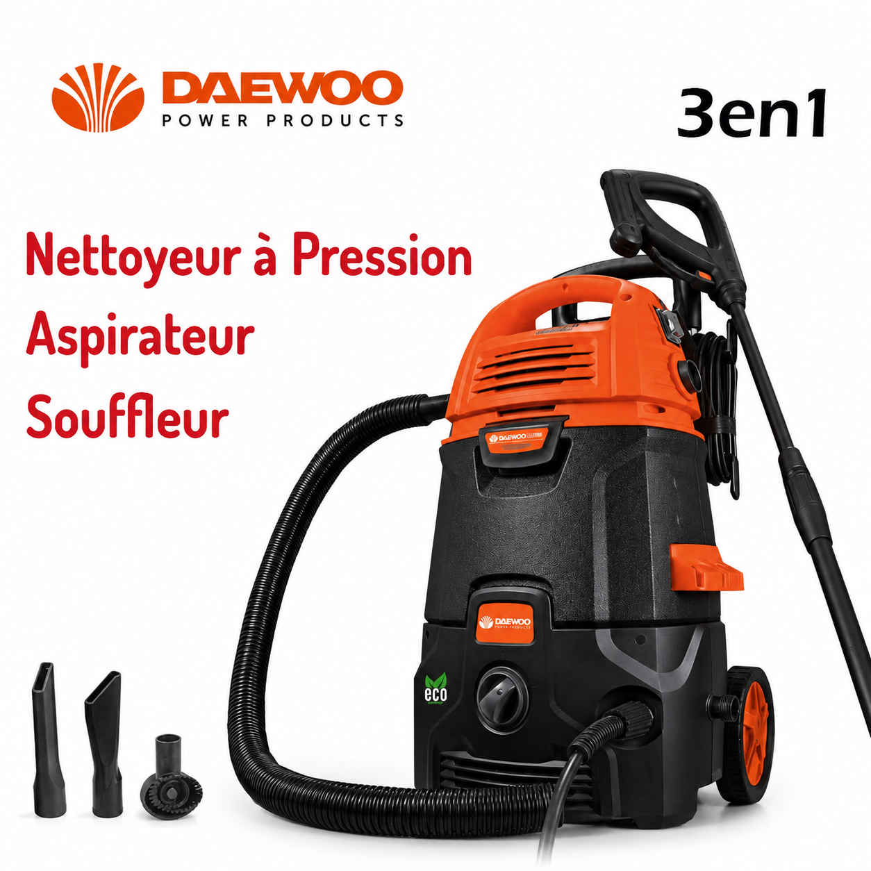 Nettoyeur Haute Pression 105bar Et Aspirateur et Souffleur 1600w 3en1 DAEWOO DAV100A
